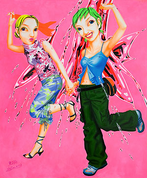 Xiong Lijun, Sunny Kiss, 78 x 62 inches, 2003, Oil on Canvas