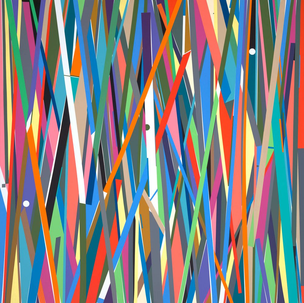 Israel Guevara, Boogie Colors, 2011, Acrylic on Canvas, UF  48 x 48 x 1 1/2 inches, 121.9 x 121.9 x 3.8 cm