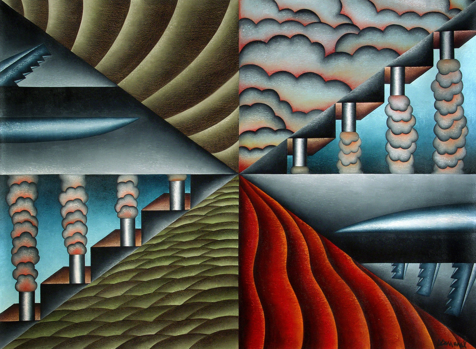Antonio Henrique Amaral, Antagonic Fields or Fields of Opposites, 72 x 97 inches, 1992, Oil on Canvas
